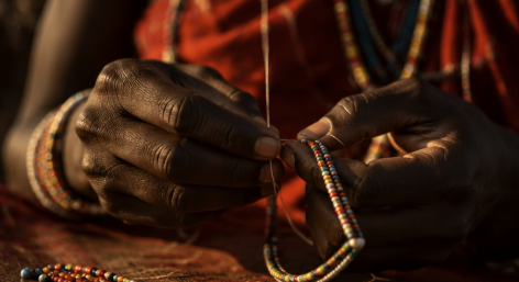 Guide's hands holding an acacia branch while tracking